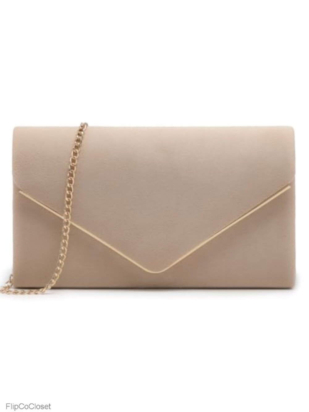 Faux Suede Evening Clutch with Gold Chain Strap Formal Handbag